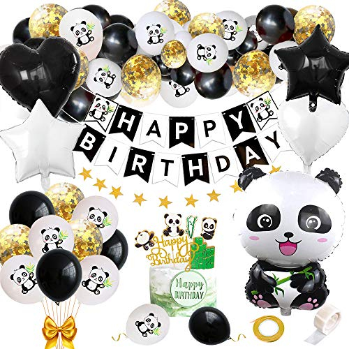 Panda Geburtstag Deko mit Happy Birthday Banner, Luftballons, Kuchen Topper für Jungen & Mädchen - Panda Thema Geburtstags Feier & Babyparty