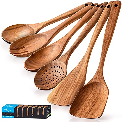 Royal Kitchen Set di utensili da cucina in legno antiaderenti utensili da cucina cucchiai e spatole in legno per cucinare (set da 6 pezzi)