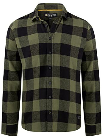 riverso Chemise de Loisirs RIVArne - Coupe Droite - en Flanelle - Manches Longues - Gris, Marron, Jaune, Rouge, Vert - S - 5XL - 100% Coton - Ivy Green (12400), XXL