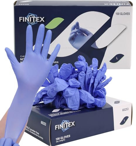 FINITEX - Ice Blue Nitrile Disposable Gloves, Exam Gloves, Chemo Tested, Powder-Free, Latex-Free, Box of 100 PCS (Large)