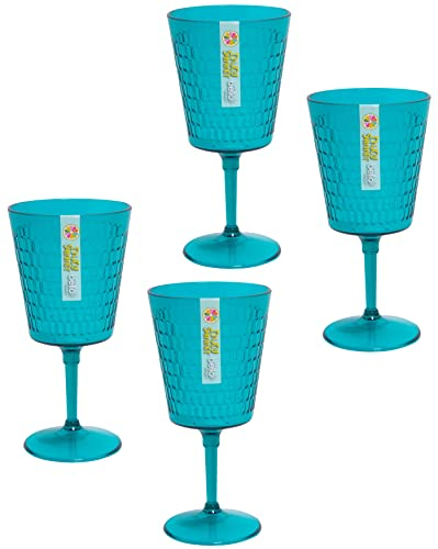RSW Blue Honeycomb Design Plastic 400ml Wine Goblet Glass (Set of 4)