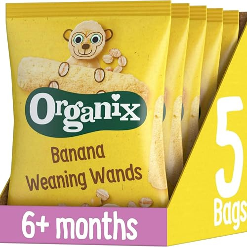 Organix Banana Weaning Wands, Organic Baby Snack, 25 g (Pack of 5) | Healthy Organic Snack, for 6+ Months, Vegetarian & Vegan Friendly, No Artificial Colours or Flavours