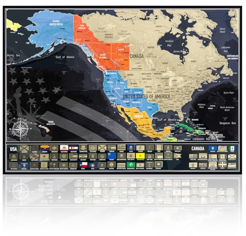 USA Scratch Map with States Flags - North America Scratch Map to Track Travel - Made in Europe - 16.54 x 11.7 In
