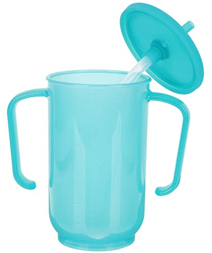 HEMOTON Sippy Exclusive Cup Bottle Spill Proof Nursing Cups Spillproof Mug Disabled Handicapped Liquid Patient Handles Water Tumbler Lid Elderly with Care Straw Drink Feeding Blue