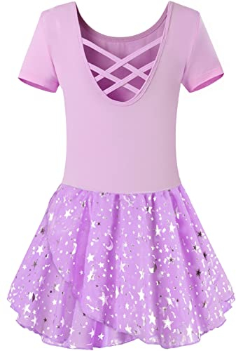 Mulnall Ballettanzug Mädchen Ballett Trikot mit Ballettkleid Kinder TüTü Kurzarm Langarm Baumwolle Balletttrikot Ballettanzug (EU40401-09-M)