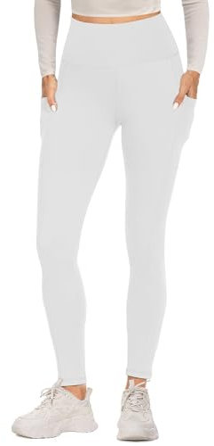FOTOCITI Sport Leggings Damen mit Tasche High Waist Sportleggins Lang Blickdicht Sporthose Push Up Yogahose Bauchweg Laufhose Fitnesshose Hose(1-Weiß, S-M)