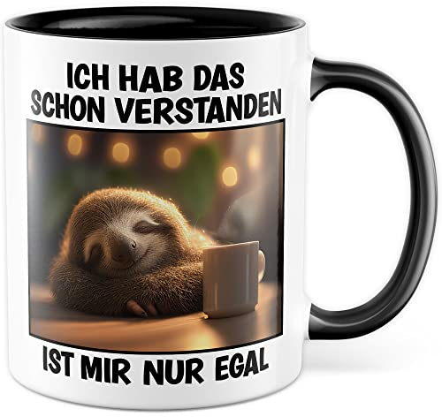 Faultier Tasse Ist mir Egal Geschenk Humor Kaffeetasse mit lustigen Spruch Büro Kaffeebecher Kollegin Geschenkidee Optimisten Teetasse (Weiß & Schwarz)