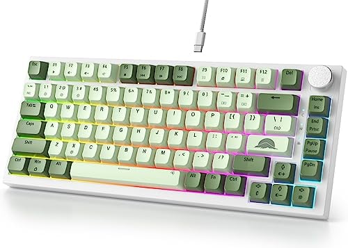 Fogruaden Wired 75% Mechanical Gaming Keyboard - 75 Percent Matcha, Hot Swappable Gasket Mount, Red Switch, RGB Backlit 82 Keys TKL Mechanical Keyboard with Knob