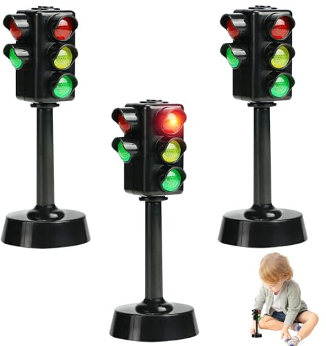 Wedhapy Traffic Lights for Kids,Traffic Light Toy Signs Traffic Signs for Kids 3PCS 4.7 inch Mini Toy Road Signs, LED Toy Traffic Lights with Horn Sound, Early Education Stop Signs Traffic