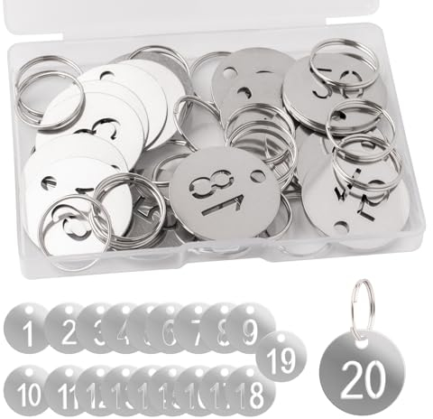 ZYDYRX 20 Pièces Plaque D'identification Numérique Porte clés Numéroté Porte clés Numéroté Creux 30 mm Couleur Argent Etiquettes Numérotées avec Porte clés pour L'organisation