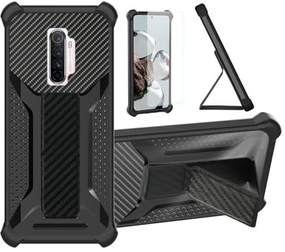 bojioderf Funda para Realme X2 Pro Funda Carcasa Case Cover [con Protector de Pantalla de Cristal Templado] Híbrida [Soporte Plegable Magnético] [Esmerilado antihuellas] Negro