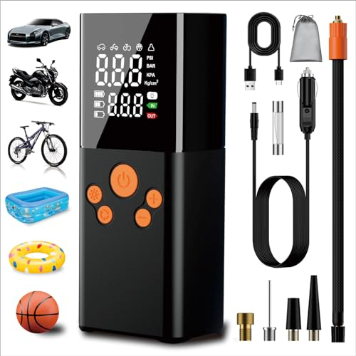 Elektrische Luftpumpen - Luftpumpe Luftpumpe Fahrrad Kompressor Akku Pump Electric 150PSI 10000mAh Tragbarer Akku Kompressor mit Digitale LCD-Bildschirm Pressure (Black)