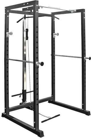 Hansson Sports® Power Rack Squat Cage Kraftstation mit Klimmzugstange, erweiterbar mit Latzug, zertifizierte Premium Qualität nach EN957, 400 kg belastbar! (B:Power Rack Mit LAT)