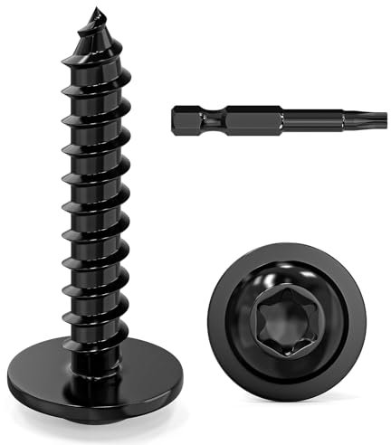 Dayalo 50 viti autofilettanti 4,8 x 25 mm, testa piatta con disco viti per legno Torx, acciaio inox A2 V2A, ossido nero, con cacciavite