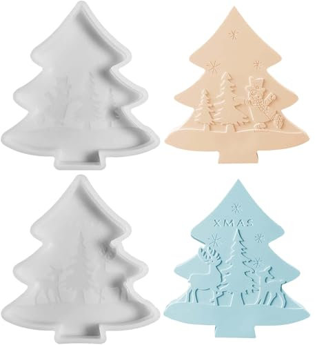WISIRENT 2 Stück Weihnachtsbaum Silikonform, Gießformen für Elch und Schneemann, Silikon Gießform für Weihnachten
