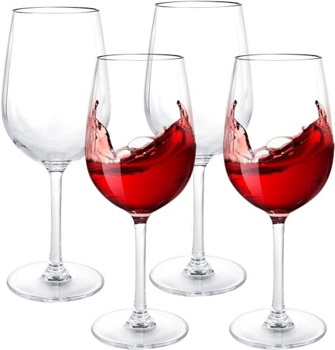 FWEEK 4 Stück Rotweingläser Set, 550ml Große Kunststoff-Weingläser Set, Weißweingläser für Party Camping Picknicks Hot Tubs Pools