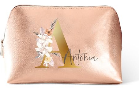 Love Faith Personalisierte Kosmetiktasche – Individuelle Kulturtasche mit Initiale & Namen – Robuster und Praktischer Kulturbeutel (Rosegold, Groß)
