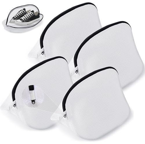 WUFANC 4 Pezzi Sacchetto Scarpe Lavatrice, Sacchetti Scarpe Lavatrice Riutilizzabile In Rete, Con Cerniera Invisibile, Ideale per Tutti i Tipi di Scarpe, Ad Esempio, Lavare Scarpe da Ginnastica