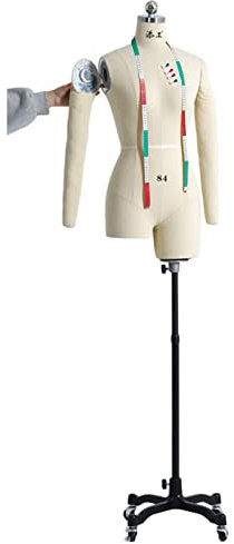 Pinnbare Schaufensterpuppe zum Nähen, Erwachsene weibliche weiße Schneiderpuppe Torso mit Armen auf Rädern, Schneiderpuppe in Übergröße (Farbe: Weiß, Größe: XXL)
