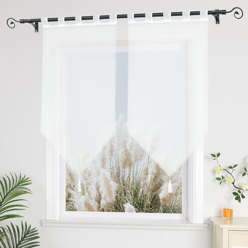 Yujiao Mao Brise-bise Transparent à Passants, Blanc, Lot de 2, 45x90 cm