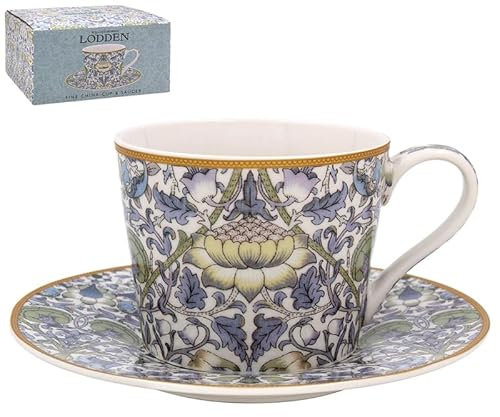 The Leonardo Collection Lodden - Taza y platillo William Morris para bebidas calientes y frías, tazas de café duraderas para el hogar y la oficina, tazas de café cómodas y fáciles de sostener para