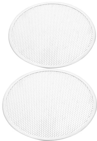 CLISPEED Teglia Antiaderente Con Schermo Rotondo in Alluminio Per Pizza, 2 Pezzi, Con Bordi Senza Giunture Per Forno E Friggitrice Ad Aria, Forniture Per Pizza, Argento, 9 Pollici E 10