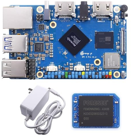 APBVIHL Orange Pi 5 Pro Carte mémoire RAM 8 Go + alimentation 5 V 5 A + mémoire RAM eMMc Rockchip RK3588S 6T 8 cœurs compatible Orange Pi OS, Android, Debian, Ubuntu