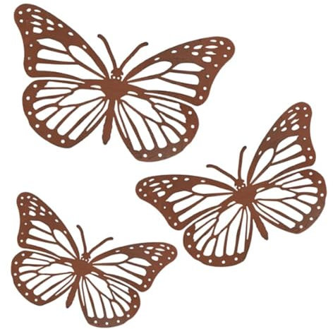 Set of 3 Rusty Butterflies Wall Art Handcrafted Vintage-Inspired Garden Decor for Indoor Outdoor Use – Weathered Look Butterfly Decorations for Fence, Patio, Porch, or Living Room Wall