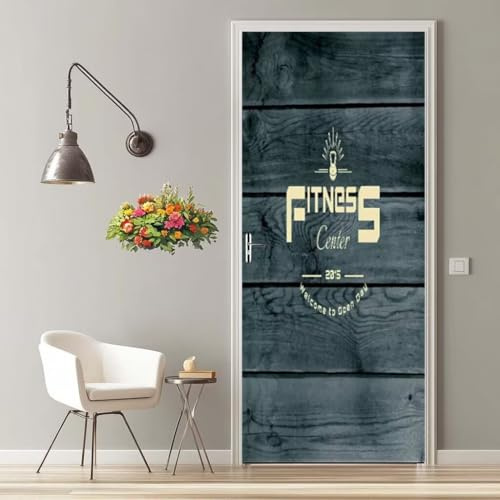 Türfolie Selbstklebend 3D Türaufkleber Fitness Retro Türtapete Selbstklebend Türposter 90X200 cm Türverkleidung Türtattoo Poster Abnehmbar Fototapete für Wohnzimmer Schlafzimmer Küche Bad -MT1956