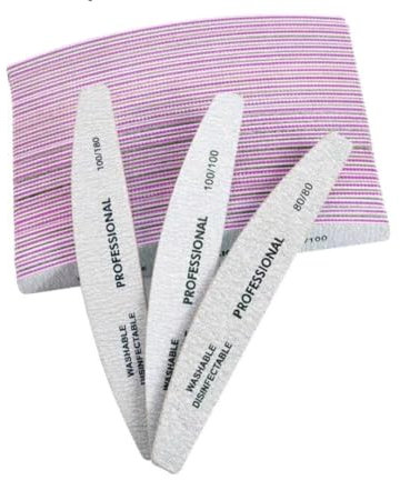 Professional Half Moon Nail File, Double Sided 100/180 Grit, 3 Pieces