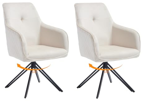 Asukale Esszimmerstühle 2er Set, Drehbarer Samt Sessel mit Stabilem Metallgestell & rutschfeste Fußpads - Moderne Küchenstühle und Bürostuhl, Bequemer Wohnzimmer Stuhl (Beige)