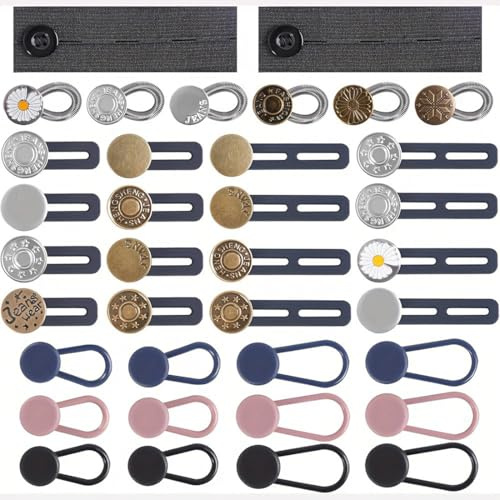 UYVPAER 36 Extensiones De Botones Para Pantalones, Extensión De Cintura Para Pantalones, 4 Estilos De Extensión De Botones Para Pantalones, Extensión Ajustable Para Pantalones