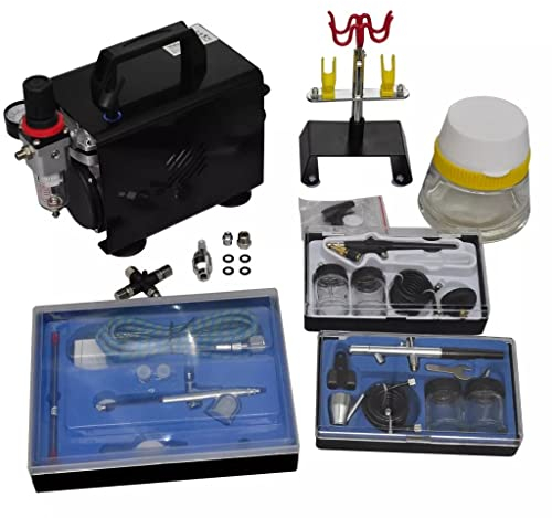 vidaXL Airbrush Profi Kompressor Komplett Set mit 3 Pistolen Airbrushpistole