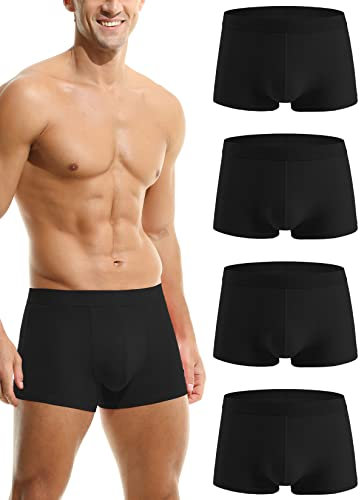 HOEREV Boxer da Uomo in Modale Super Morbido, Confezione da 4,4Nero,L