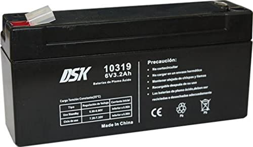 DSK 10319 - Versiegelte wiederaufladbare AGM-Bleibatterie 6V mit 3,2Ah. Ideal für Auto- und Elektromotorräder für Kinder, Motorroller, USV-Systeme, Sicherheits- und Kommunikationssysteme…