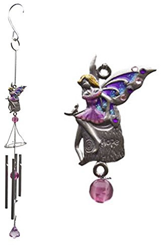 Fée Carillon éolien en métal, verre et résine petit pour décoration de jardin – Love, Hope Lune et fleur Hope - D