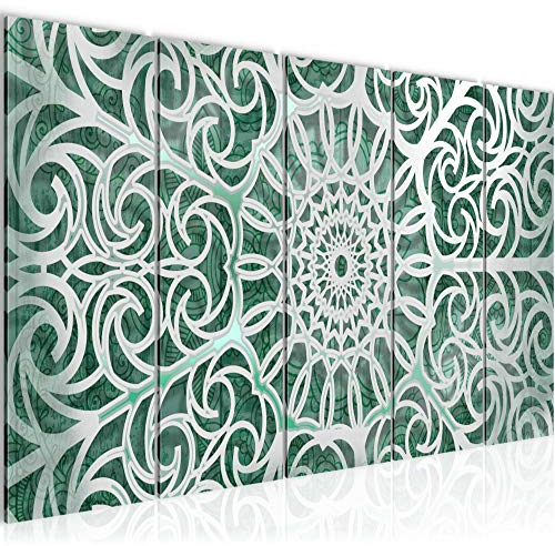 Runa Art Wandbild XXL Mandala Abstrakt Wohnzimmer Schlafzimmer 200 x 80 cm Türkis Grau 5 Teilig - Made in Germany - 109655b
