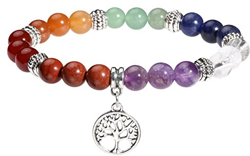 MILAKOO 7 Chakra Perlen Armband mit Lebensbaum Anhänger Bettelarmband für Frauen Männer Yoga Heilung