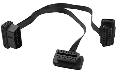 Futheda OBD-II-Splitterkabel, ultradünn, 1 Stecker auf 2 Buchsen, OBD2-Diagnose-Verlängerung, 16-poliges Flachbandkabel, 30 cm