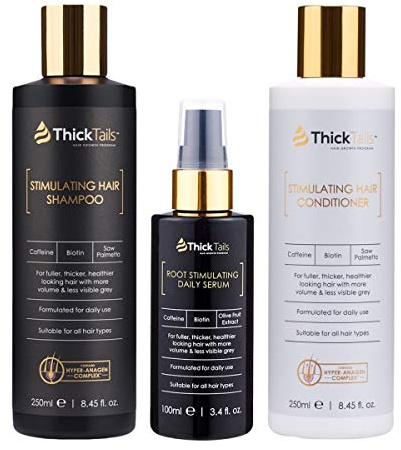 ThickTails Hair Revival Bundle for Women | Stimulating Shampoo, Conditioner & Leave-In Root Serum | Biotin, Caffeine & Botanicals | Sulphate-Free | Vegan | Supports Fuller-Looking Hair | 3-Piece Set