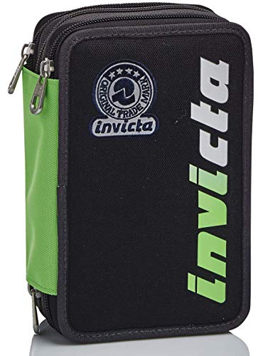 Invicta Federmäppchen, Mäppchen, mehrfarbig, Federtasche für Schreibwaren, Etui mit Stiften, Kugelschreiber, & mehr, 3 Fächer, Mädchen & Jungen, Schule - Grundschule, XXL KUPANG schwarz/grün