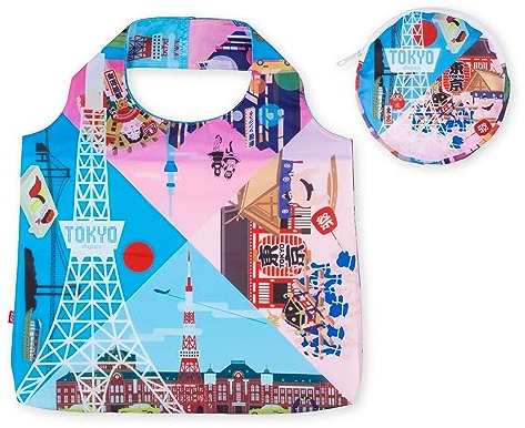 Japanische wiederverwendbare Einkaufstasche (Japonorama), Einkaufstasche, große Kapazität, faltbar, kompakt, mit Aufbewahrungstasche, bunte Tasche, Tokio, Einheitsgröße