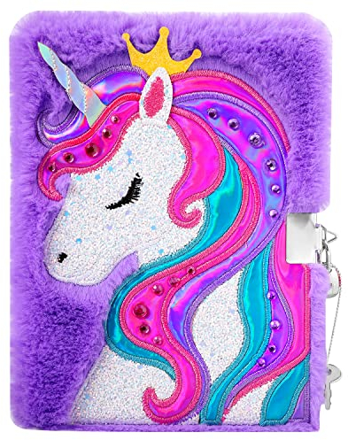 PinkSheep Einhorn-Tagebuch für Mädchen mit Schloss und Schlüssel, Magisches Einhorn-Notizbuch für Kinder, Geheimes Tagebuch aus Plüsch, 300 Seiten zum Schreiben und Zeichnen, Geschenk für Kinder