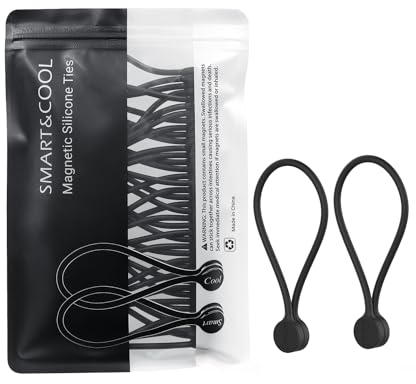 SMART&COOL Reusable Silicone Magnetic Cable Ties for Bundling and Organizing, Holding Stuff, Book Markers, Fridge Magnets, or Just for Fun, Assorted Color, 7.16'' (20-Pack, Black)