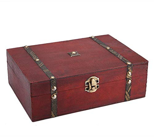 Lazmin Rétro Boîte en Bois, Boîte de Rangement de Cosmétiques de Bijoux à l'Ancienne avec Couvercle, Cadeaux et Décoration de la Maison