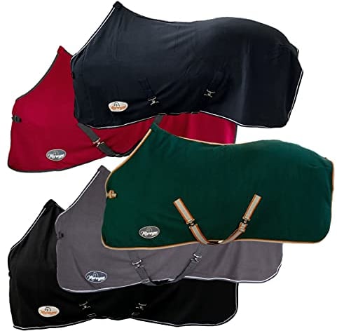 Marengos - Abschwitzdecke Economic mit Kreuzgurten (abnehmbar) | Pferdedecke mit Frontschnalle, Schweifkordel & Widerristpolster | atmungsaktive Fleecedecke | Pferde Zubehör in Granatapfel | 165cm