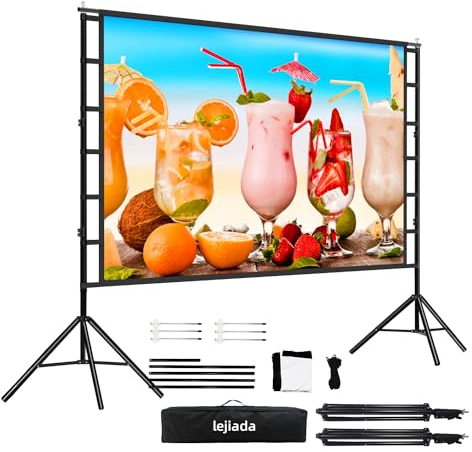 Projector Screen with Stand,150inch Indoor Outdoor Movie Projection Screen 4K HD 16: 9 Wrinkle-Free Design for Backyard Movie Night(Easy to Clean, 1.1Gain, 160° Viewing Angle & A Carry Bag)