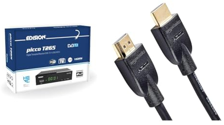EDISION Picco T265, TDT Alta Definición H265 HEVC, Receptor DVB-T2, Soporte WiFi & Amazon Basics - Cable HDMI 4K de 0,9 m, Alta Velocidad de 18 Gbps con Ethernet, 4K@60 Hz, 2160p