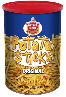 Better Made Potato Sticks 5oz Canister - Shoestring Potato Sticks - Gluten Free - Crunchy, Crispy Snack from Fresh Potatoes - Resealable Lid (Original, Single Can)