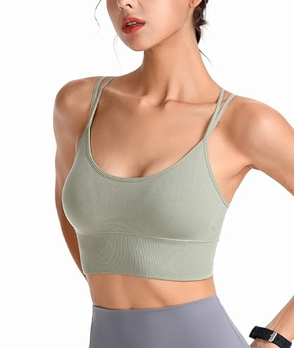 HANERDUN Damen Sport BH Yoga Bra mit Gepolstert Nahtlose Ohne Bügel und gibt Guten Halt Atmungsaktiv Riemchendesign und mittelstarkem für Fitness Lauf Joggen
